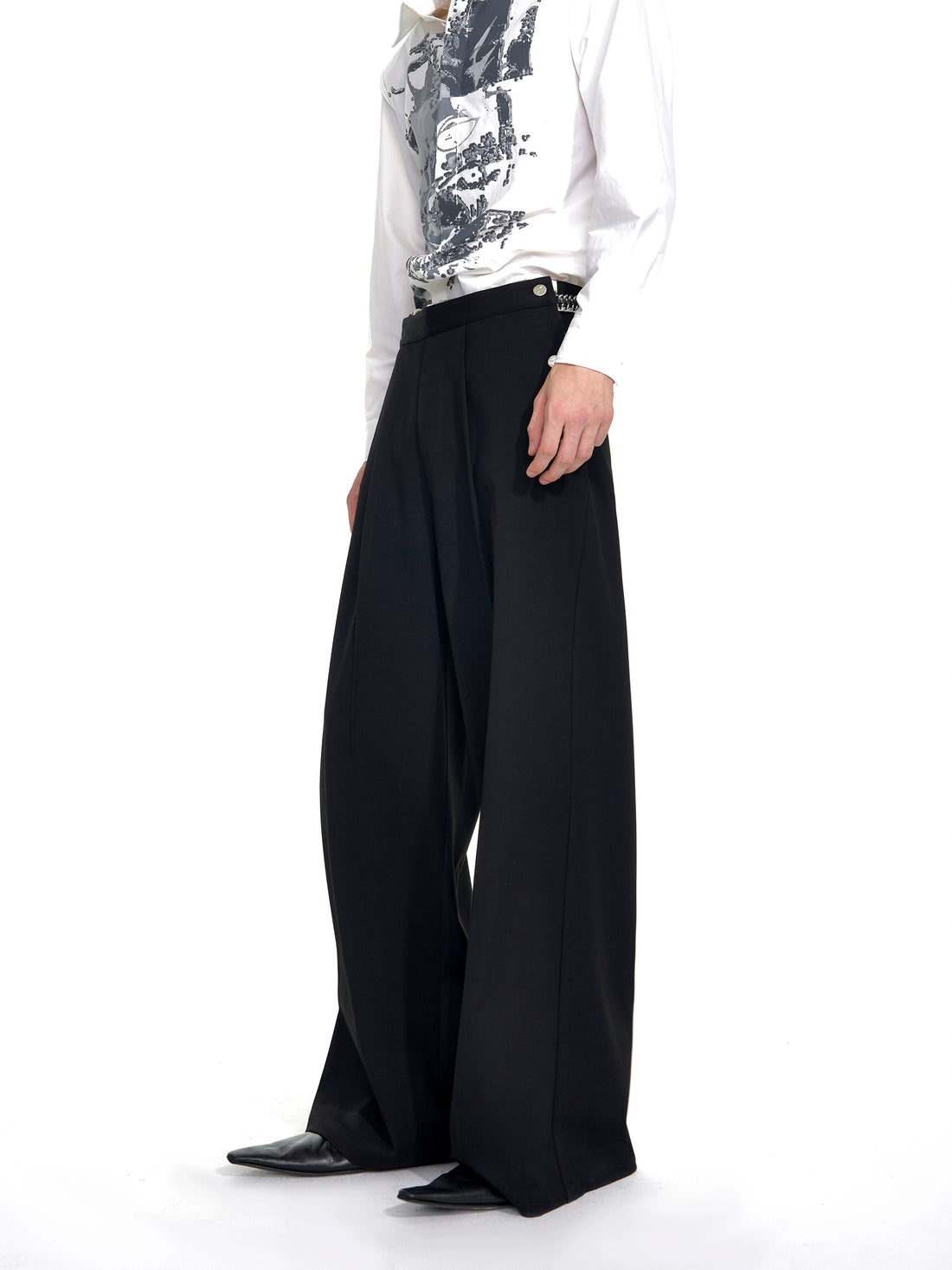 Fake Layered Leopard Print Pleated Wide Leg Pant