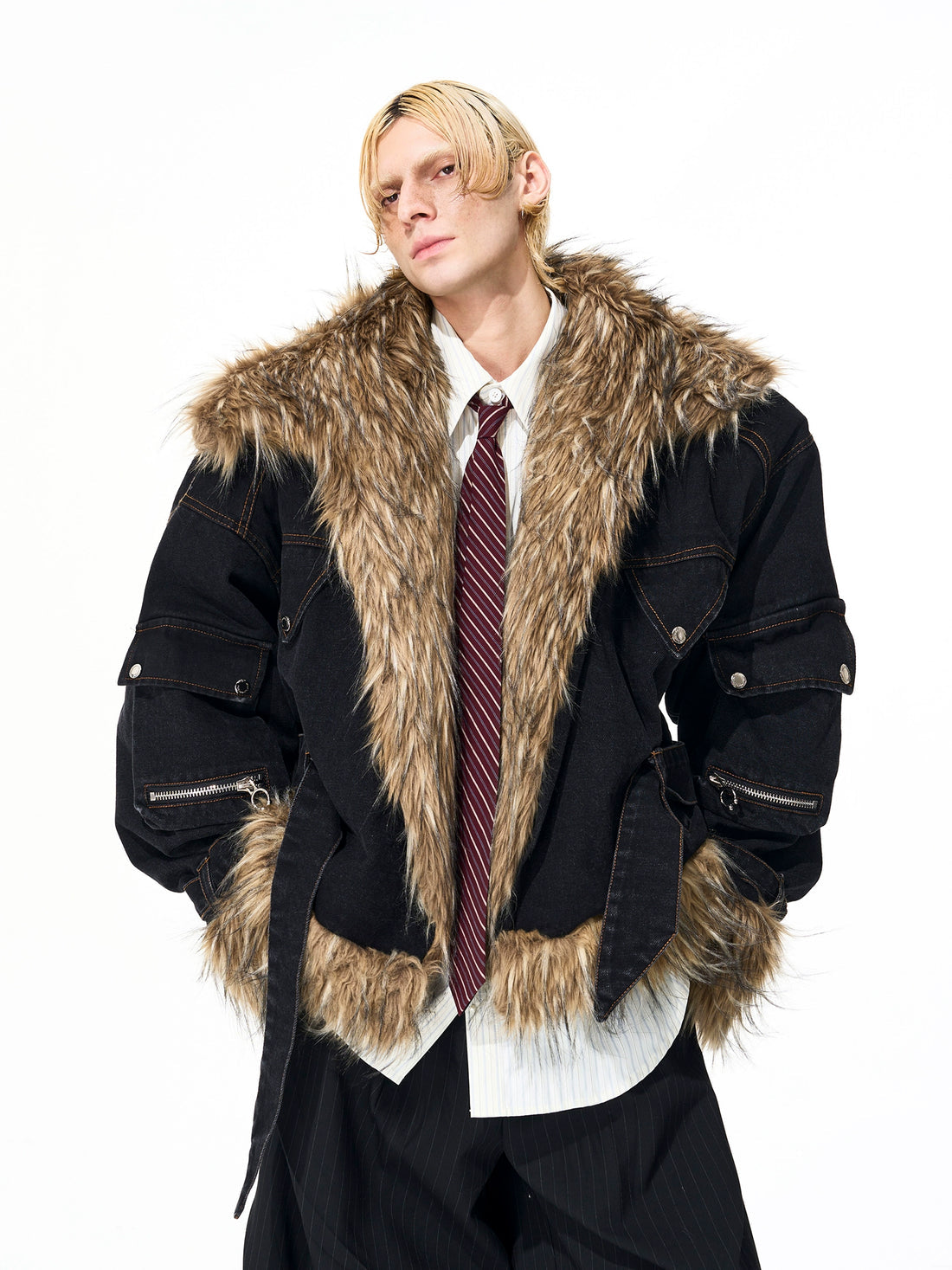 Faux Fur Splicing Thick Winter Parka Coat Jacket