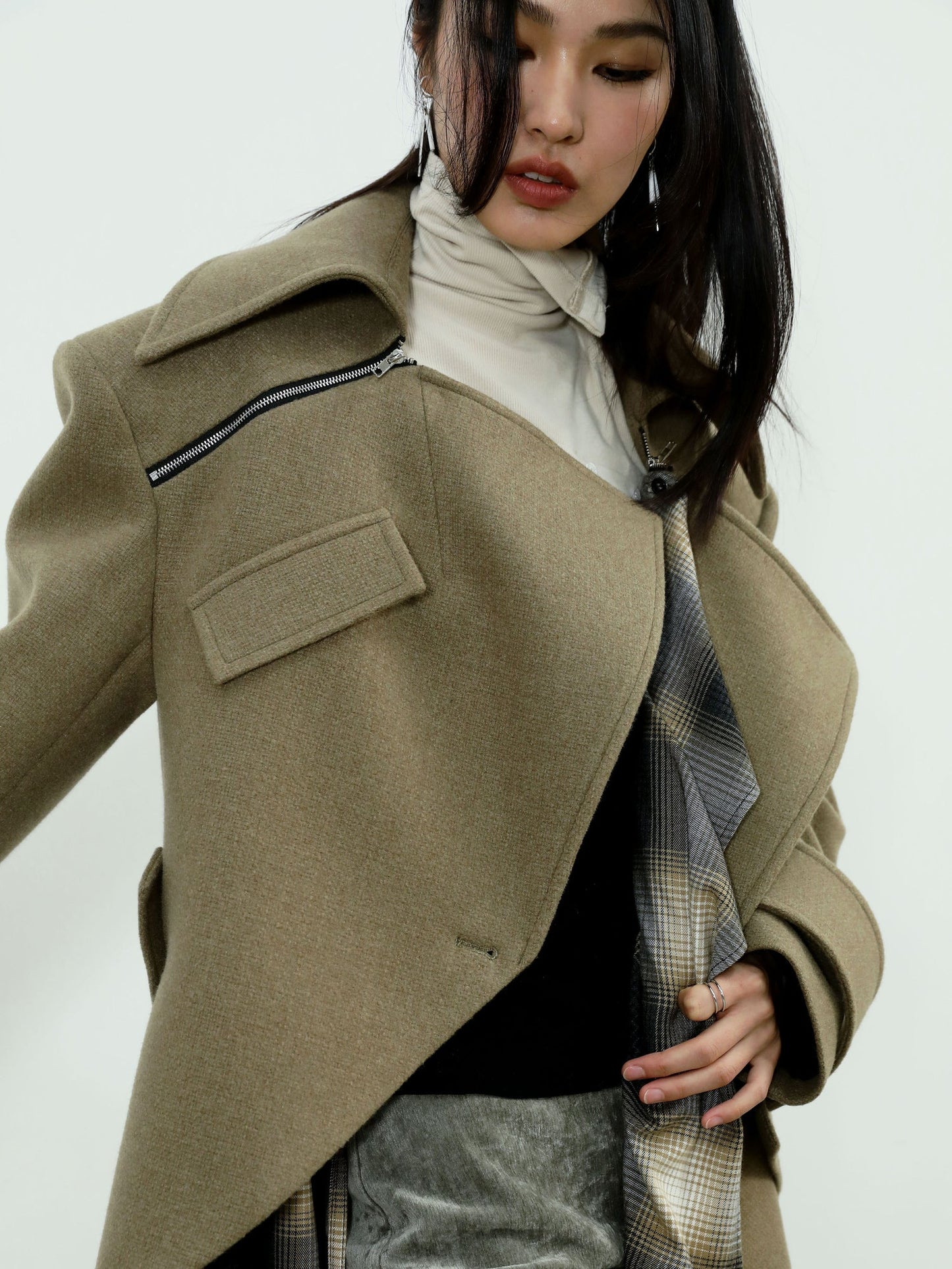 Asymmetrical Long Belted Trench Coat