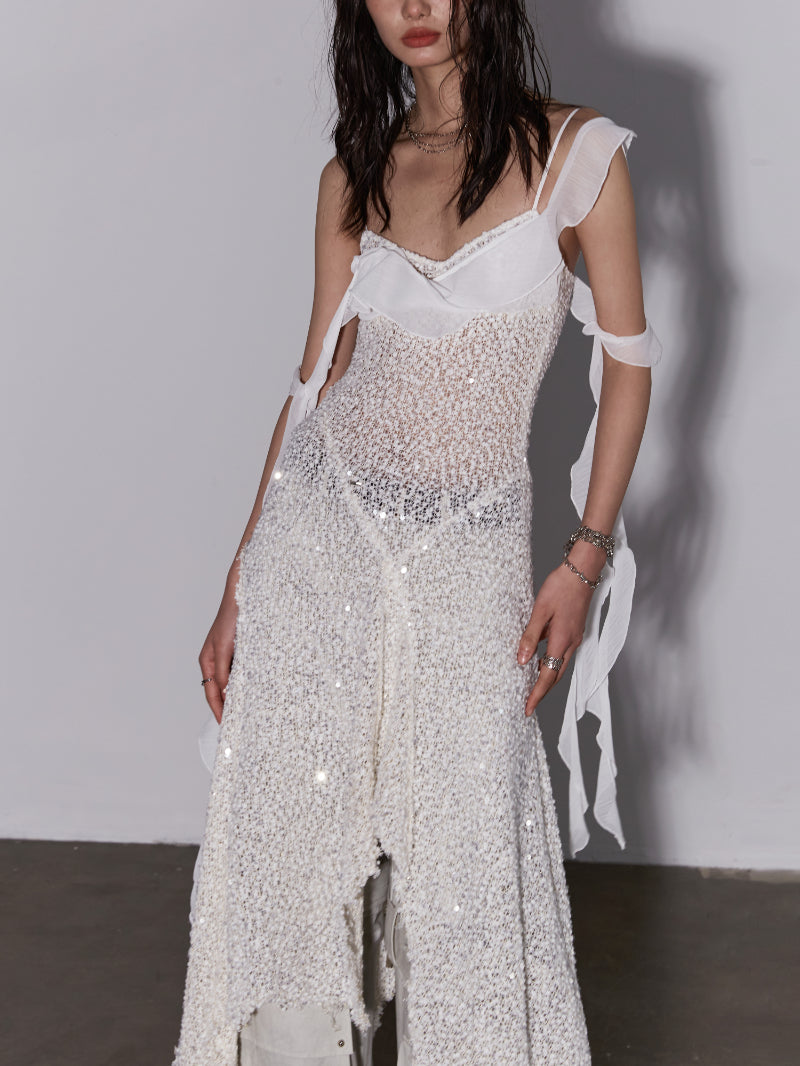 Mesh Sequins Layered Asymmetrical Dress