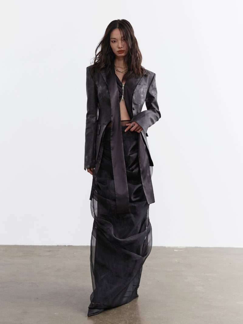 Irregular Leather Long Slit Blazer