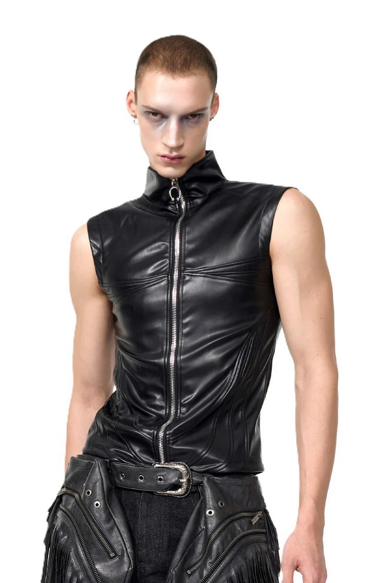 Biker Leather Fitted Vest