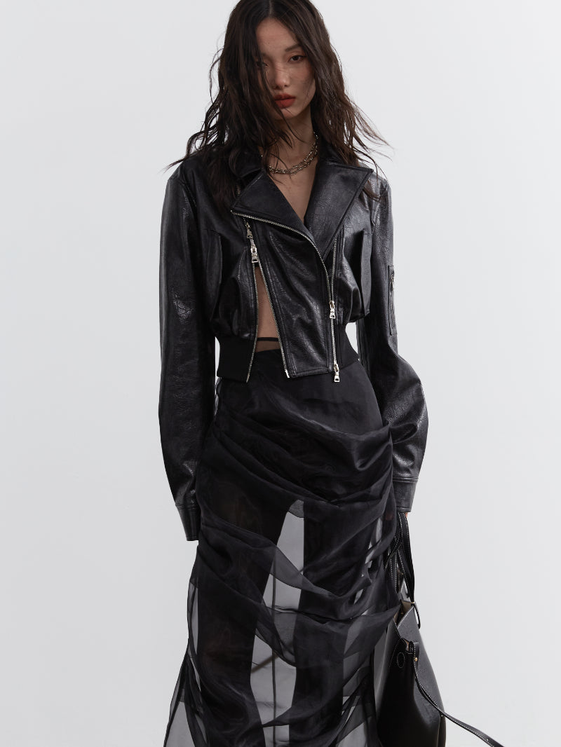 Leather Double Zipper Rider Jacket