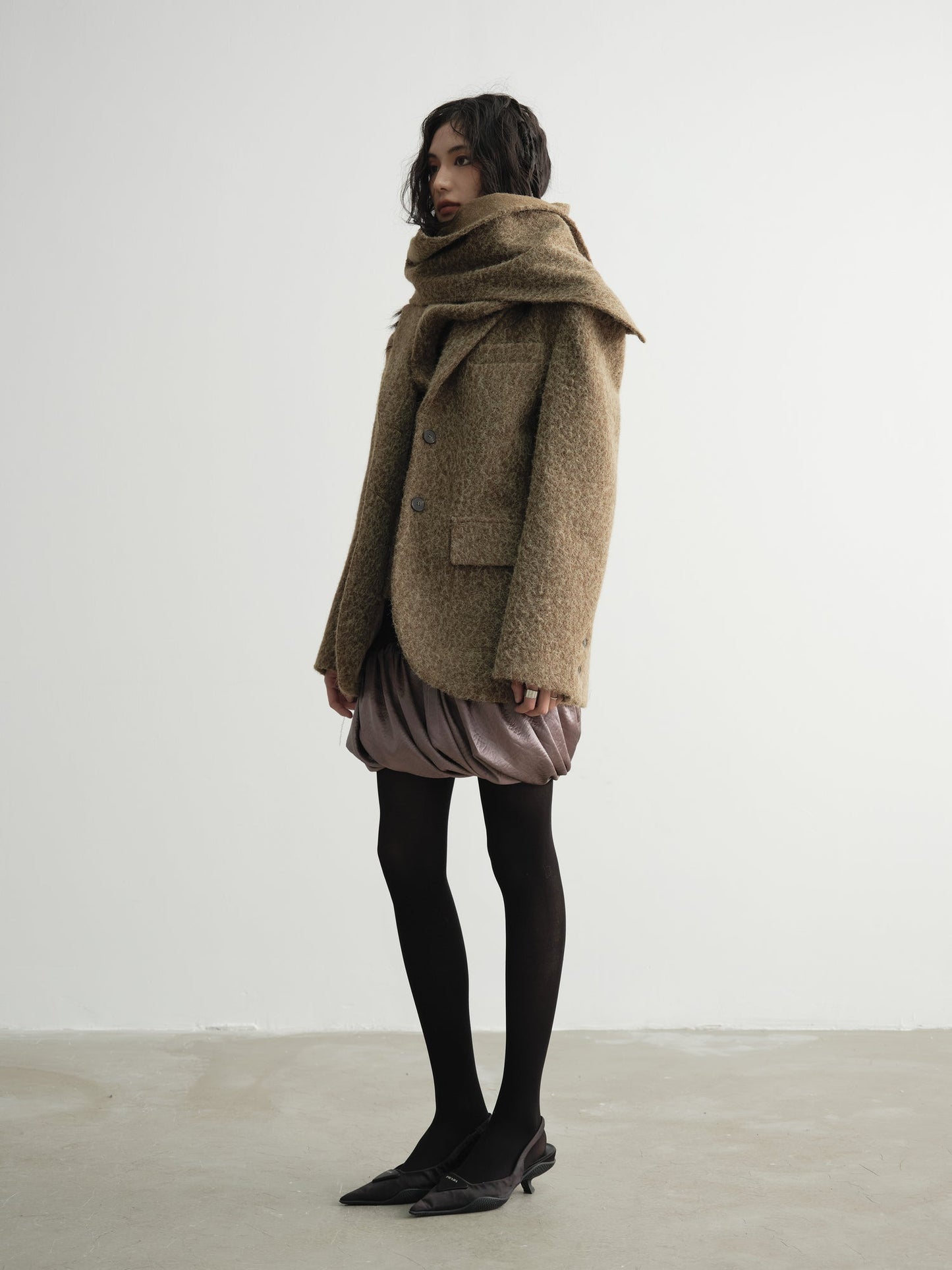 Woolen Detachable Scarf Cashmere Blazer