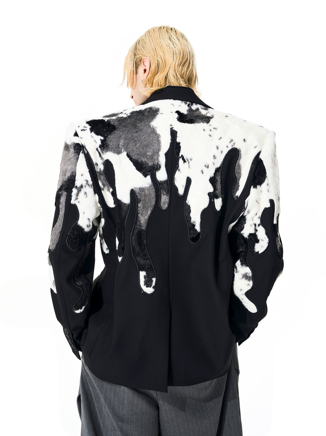 Cow Pattern Fur Contrasted Blazer