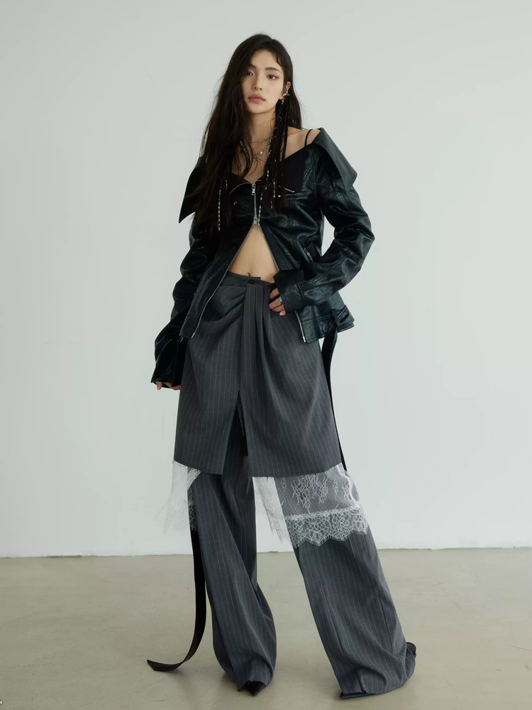 Layered Stripe Lace Flower Skirt And Pants