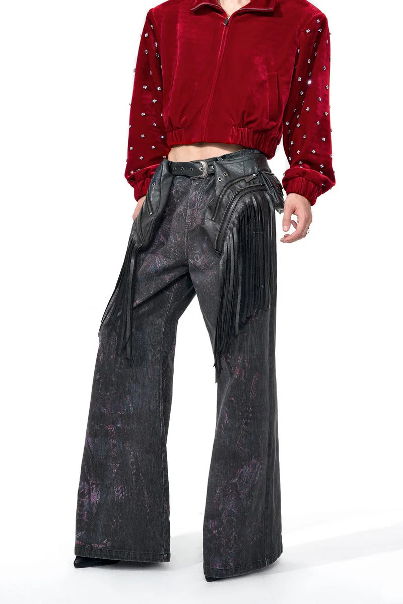Detachable Tassel Waist-Bag Straight Wide-Leg Pant