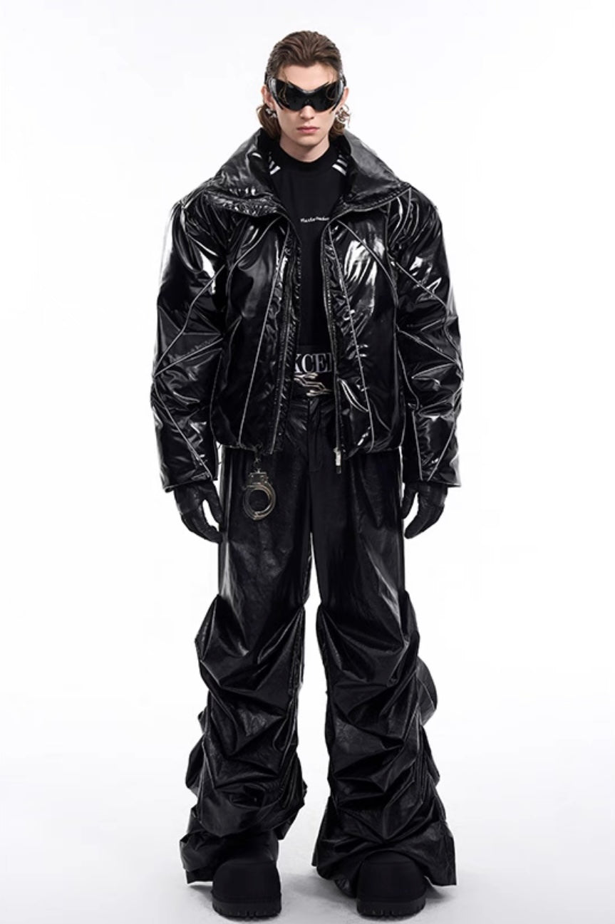 Padded Glossy Reflective Lines Winter Jacket