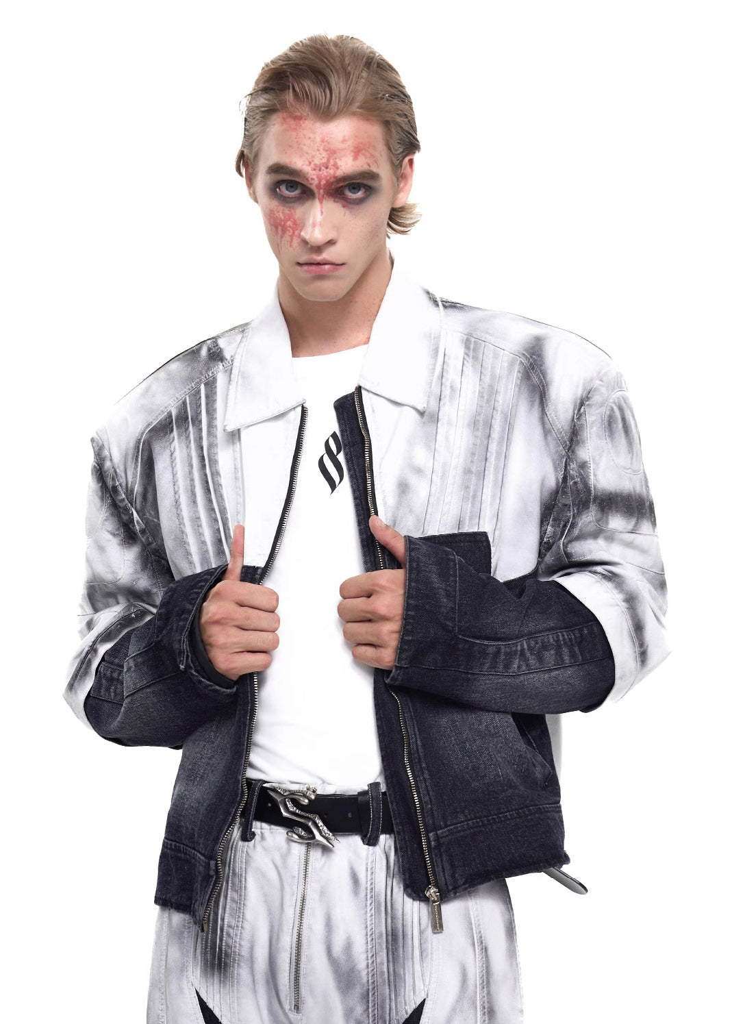 Patchwork Leather Denim Jacket