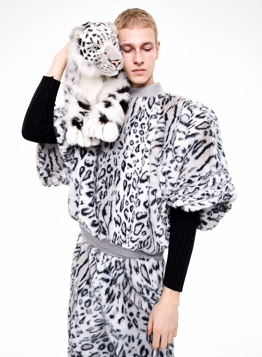 Leopard Print Fleece Fur Winter Sweatshirt And Pant