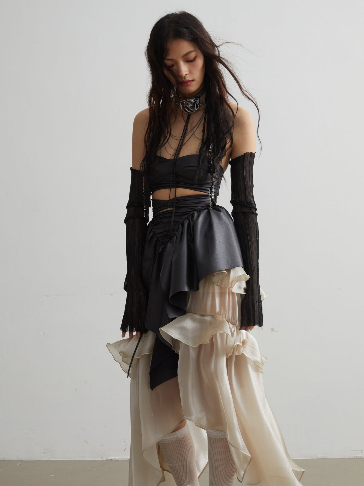 Glossy Ruffled Maxi Skirt