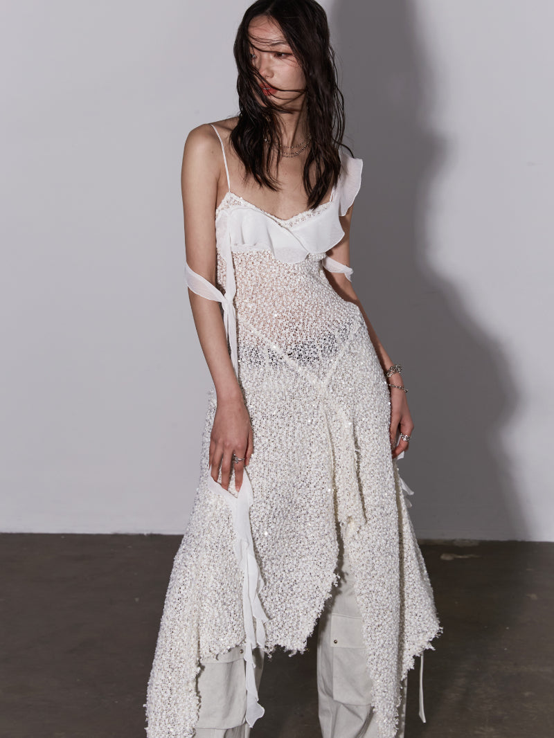 Mesh Sequins Layered Asymmetrical Dress