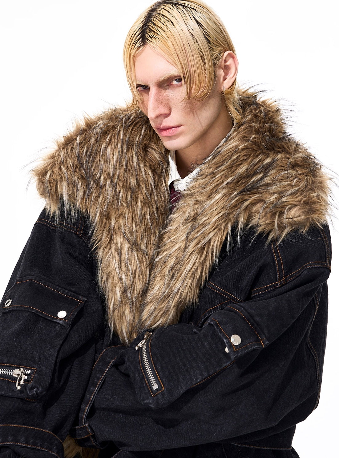 Faux Fur Splicing Thick Winter Parka Coat Jacket