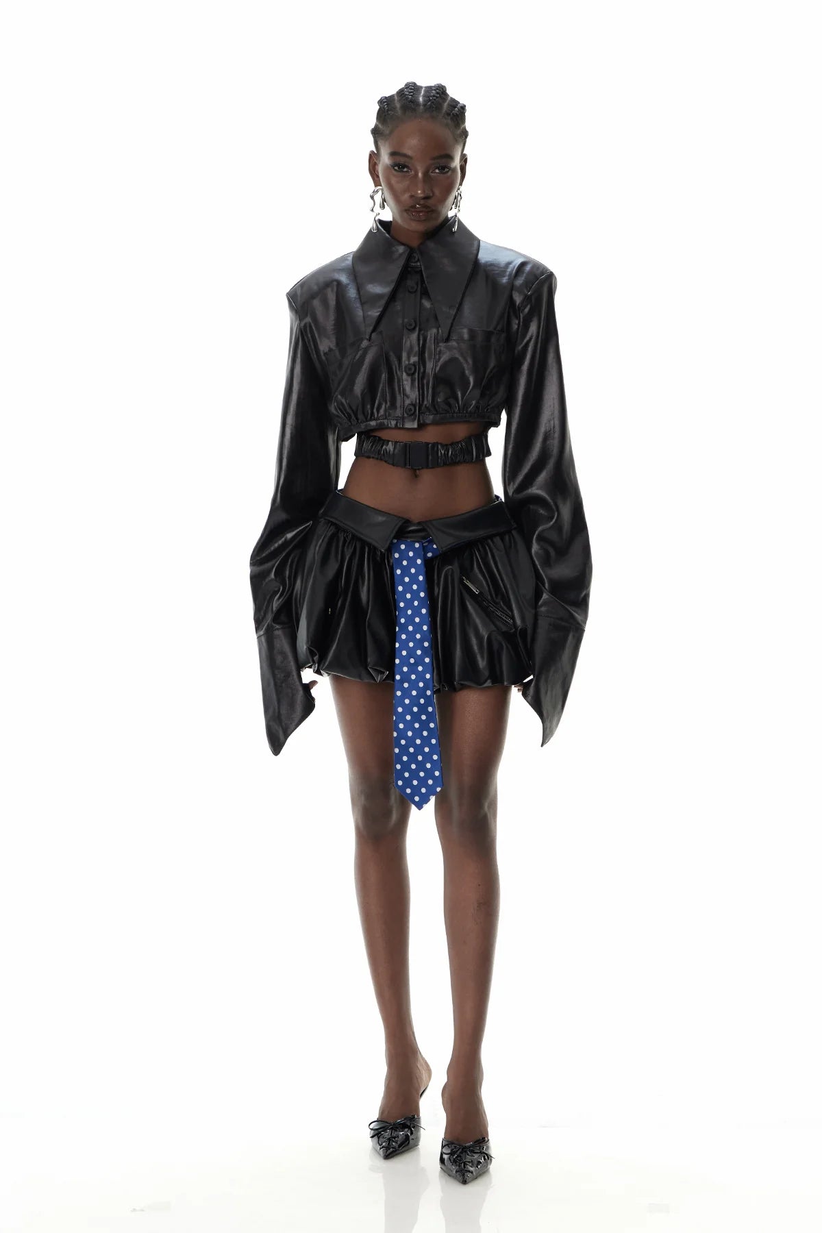 Satin Long-Sleeve Crop Shirt