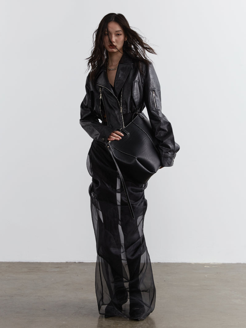 High-Waist Sheer Flare Pleated Skirt