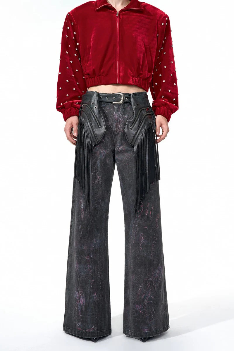 Detachable Tassel Waist-Bag Straight Wide-Leg Pant