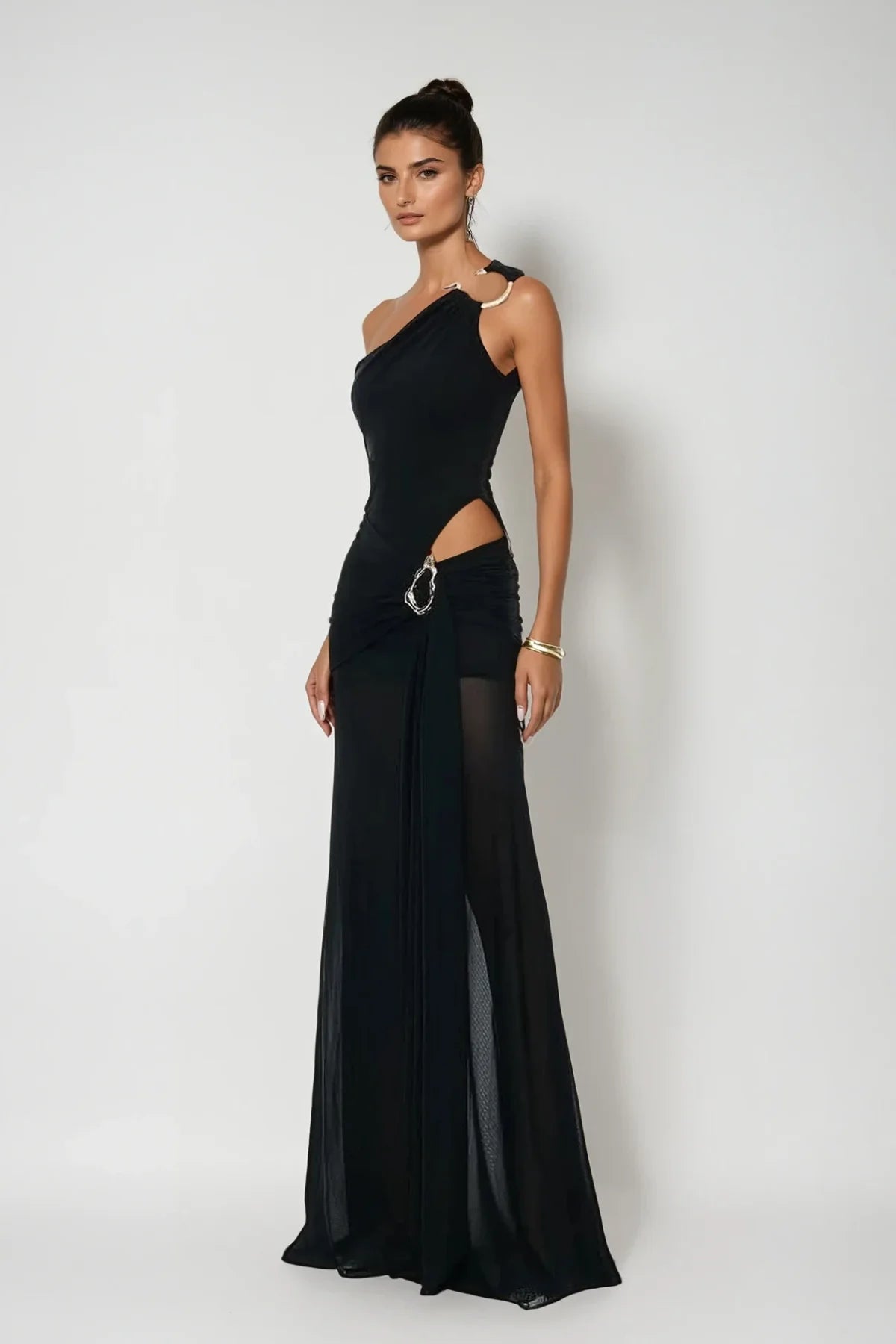 One-Shoulder Asymmetrical Cutout Maxi Dress