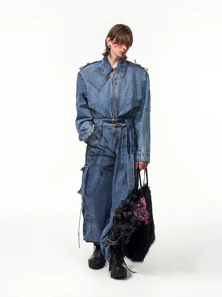 Tie-Dyed Zipper Pocket Denim Jumpsuits