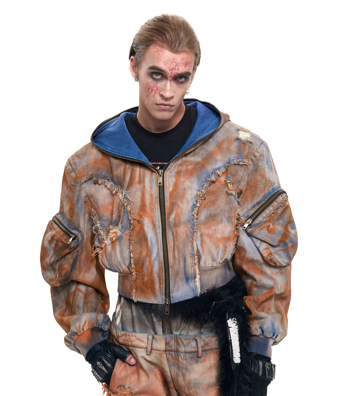 Mud Dye Raw Hem Hooded Jacket And Pant