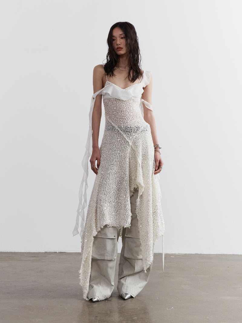 Mesh Sequins Layered Asymmetrical Dress