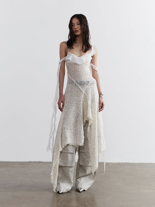 Mesh Sequins Layered Asymmetrical Dress