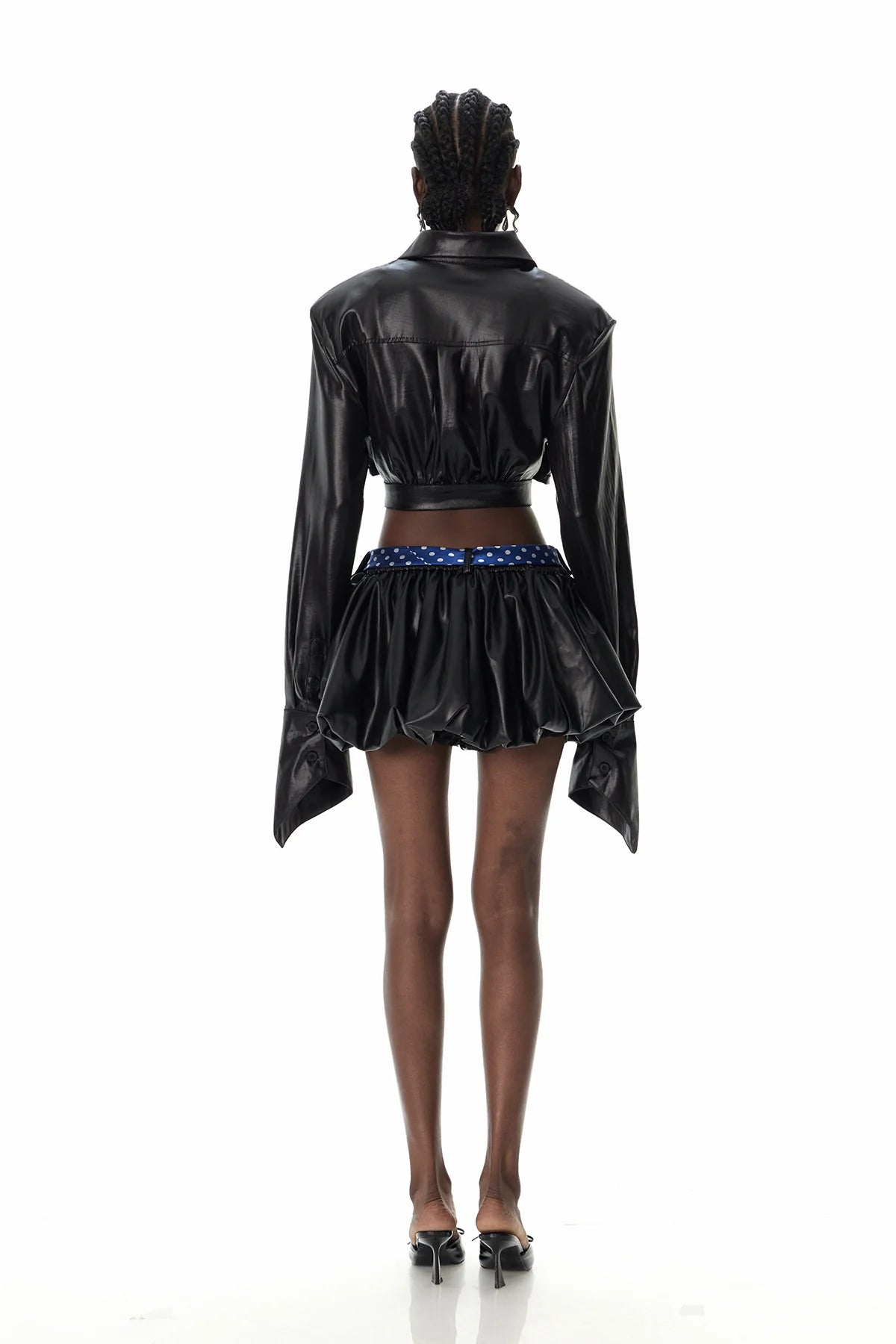 Ruched Leather Necktie Skirt