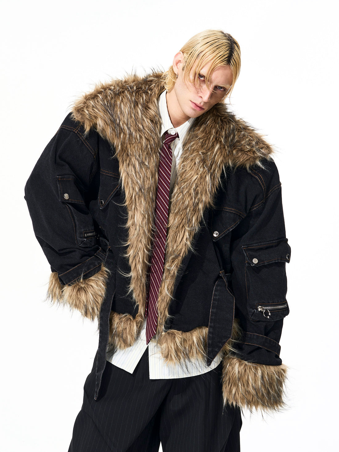 Faux Fur Splicing Thick Winter Parka Coat Jacket