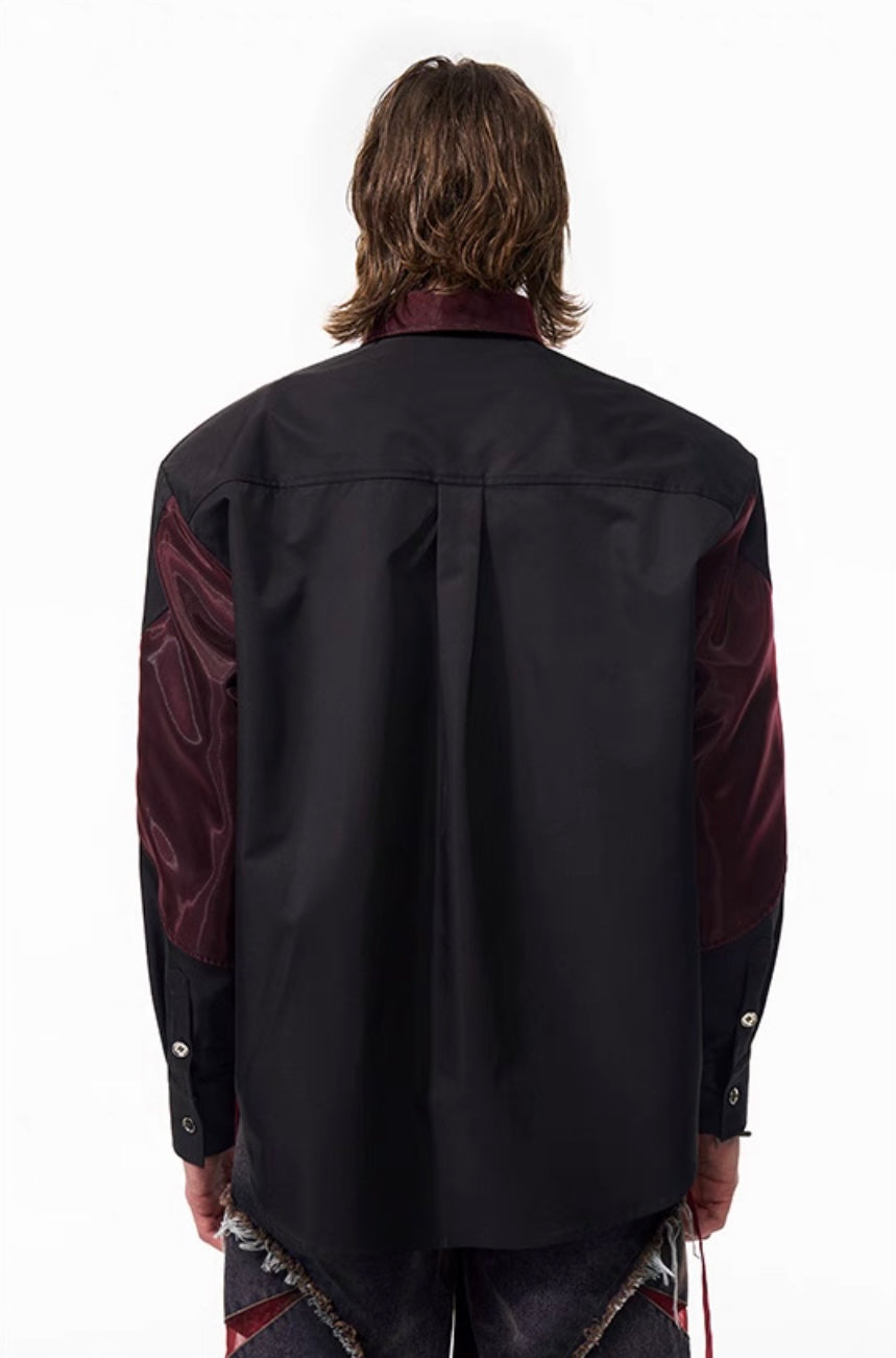 Mesh Shoulder-Pad Gauze Splicing Lapel Shirt