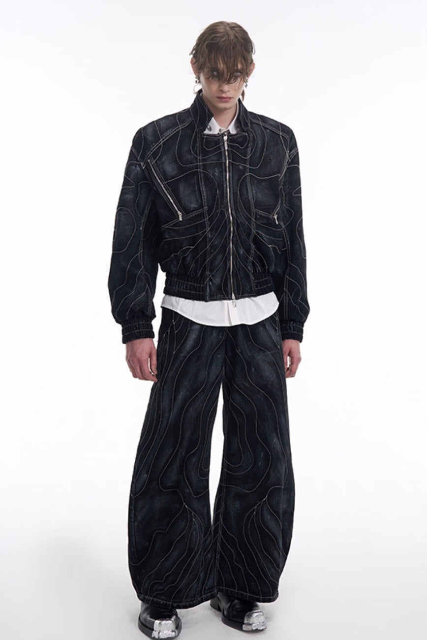 Lined Patchwork Zipper Loose Denim Pants