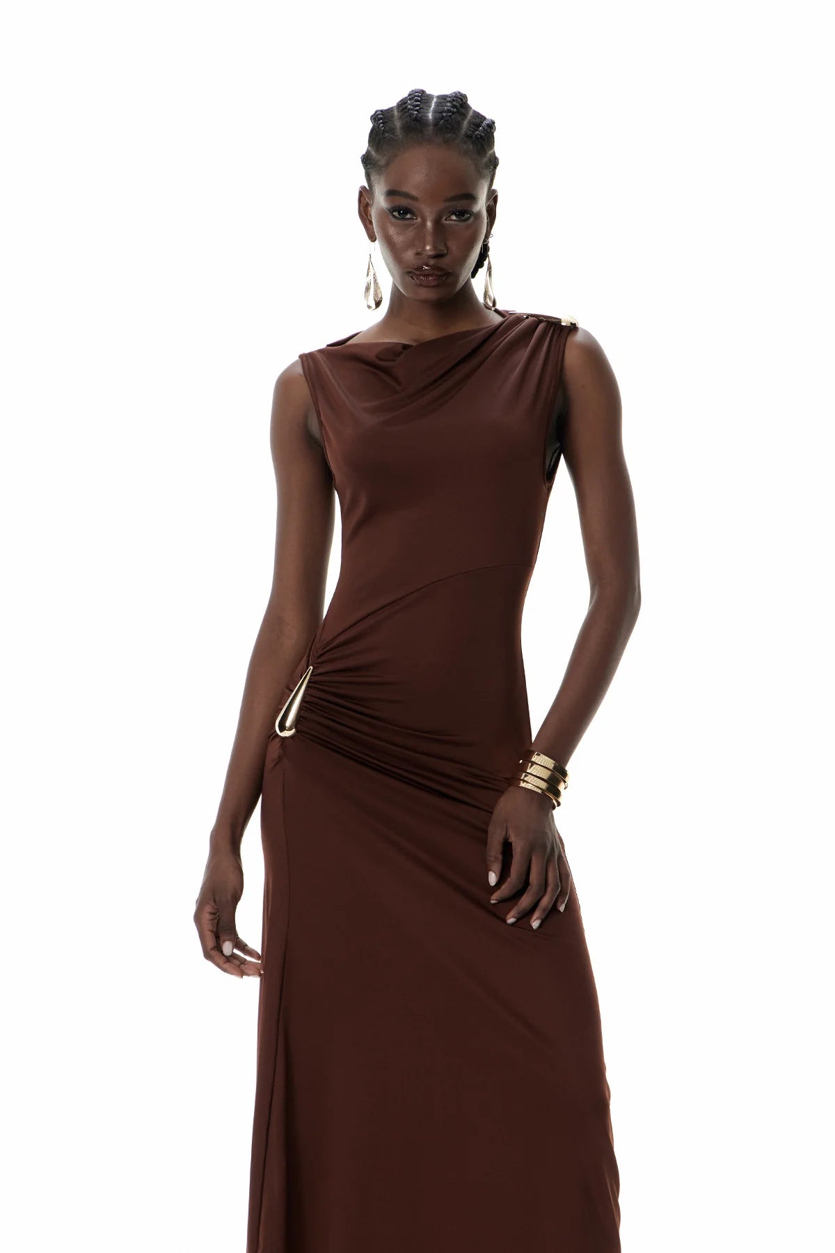 Slim-Fit Sleeveless Ruch Maxi Dress