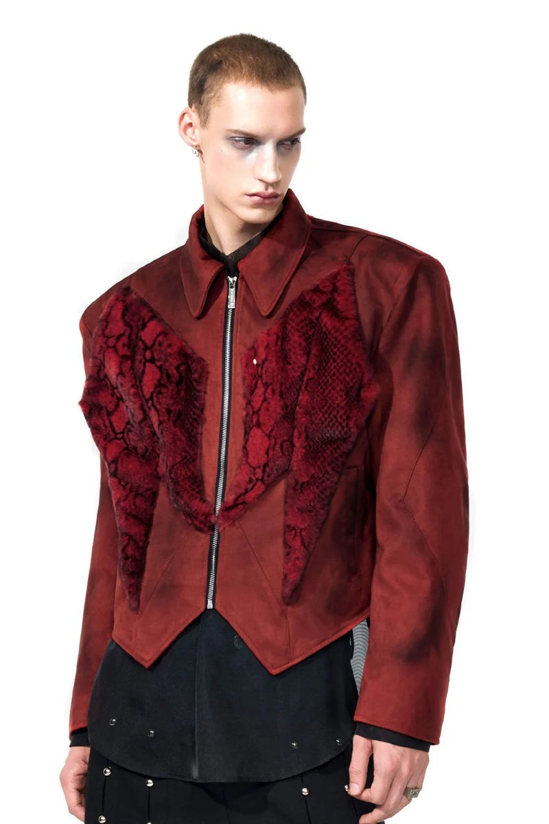 Snake Patterned Fur Patchwork Jacket