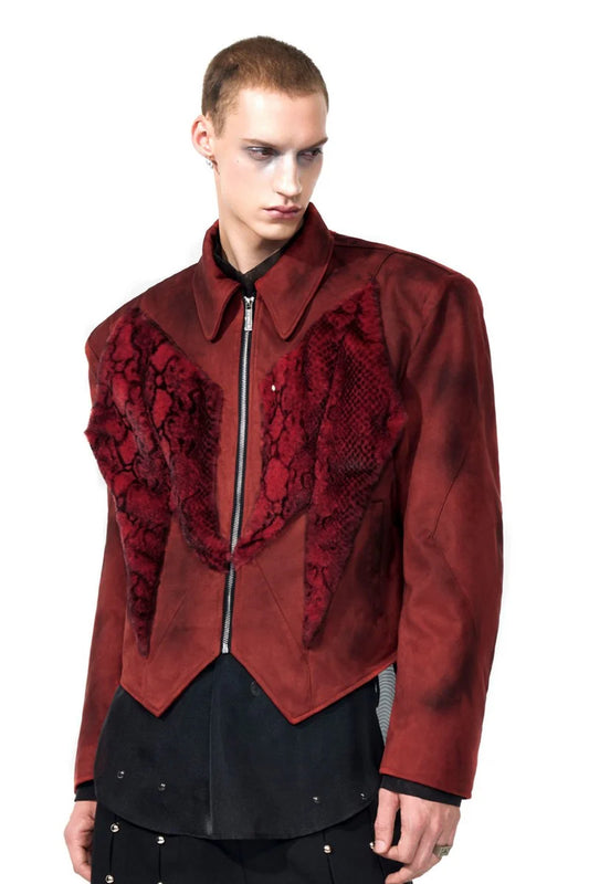 Snake Patterned Fur Patchwork Jacket