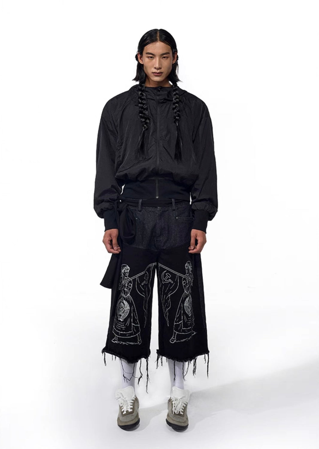 Graffiti Art Embroidered Tassel Denim Long Short