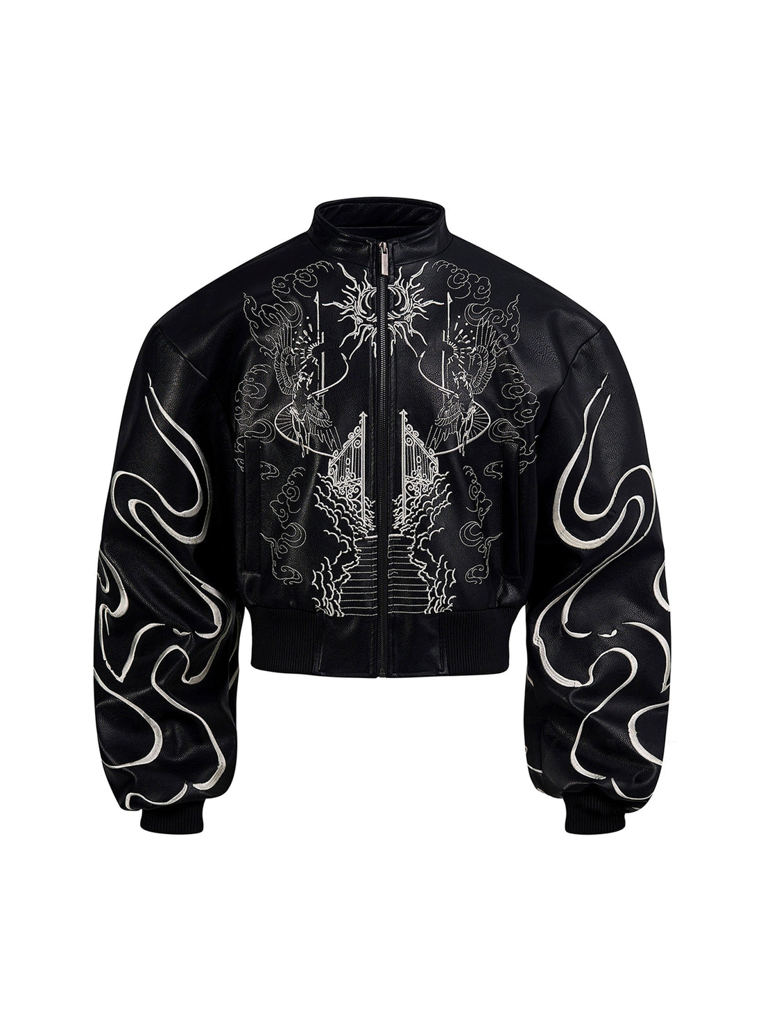 Embroidered Leather Racer Jacket