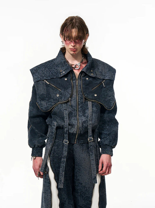Fake Layered Patchwork Zipper Denim Jacket