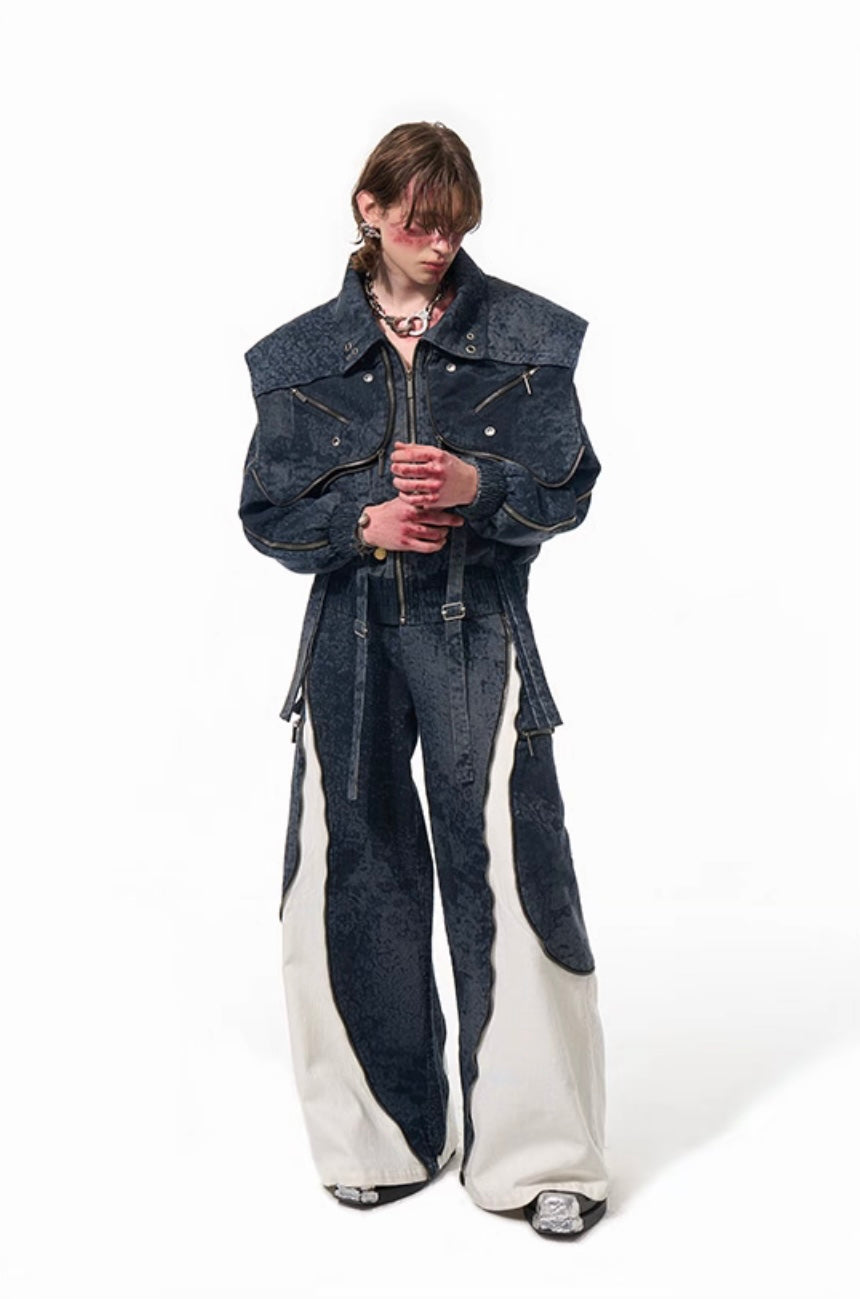 Color Contrast Splicing Baggy Denim Pant