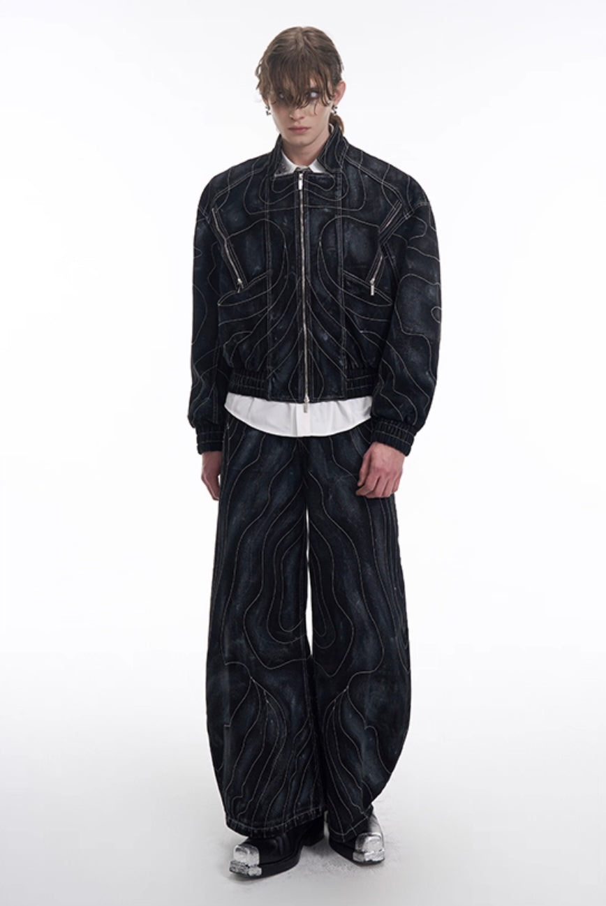 Lined Patchwork Zipper Loose Denim Pants