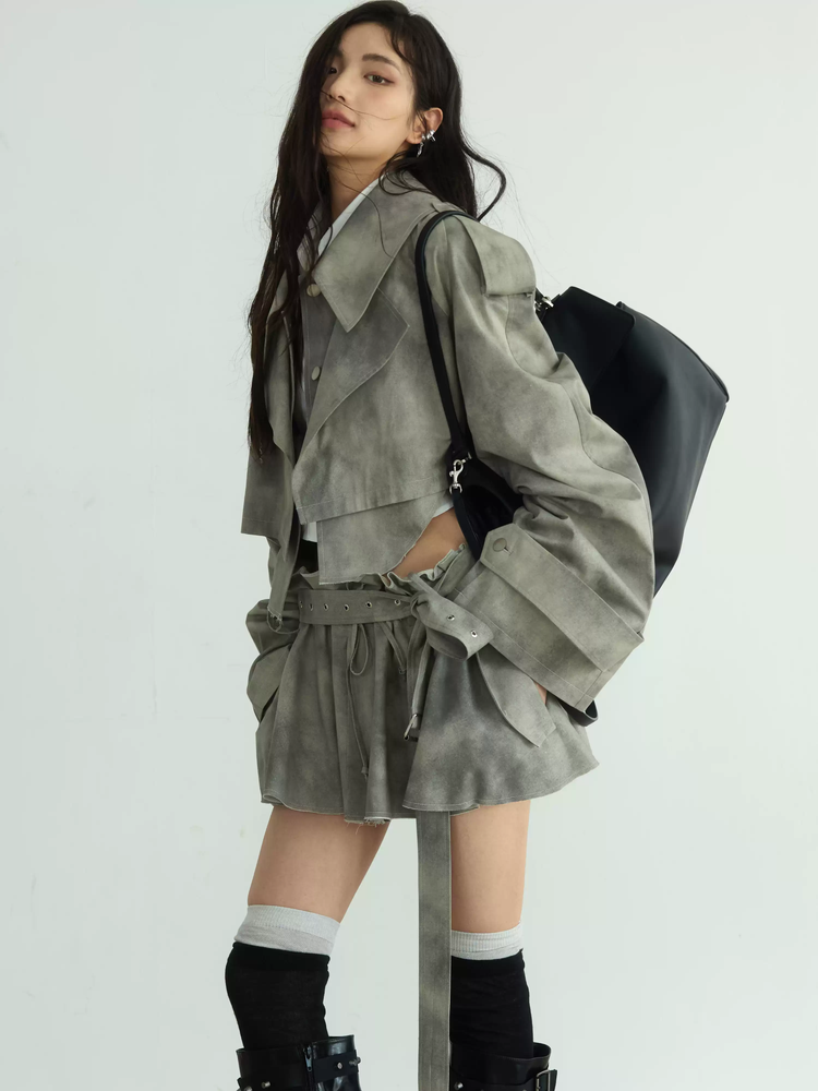 Camouflage Belted Skirt And Jacket
