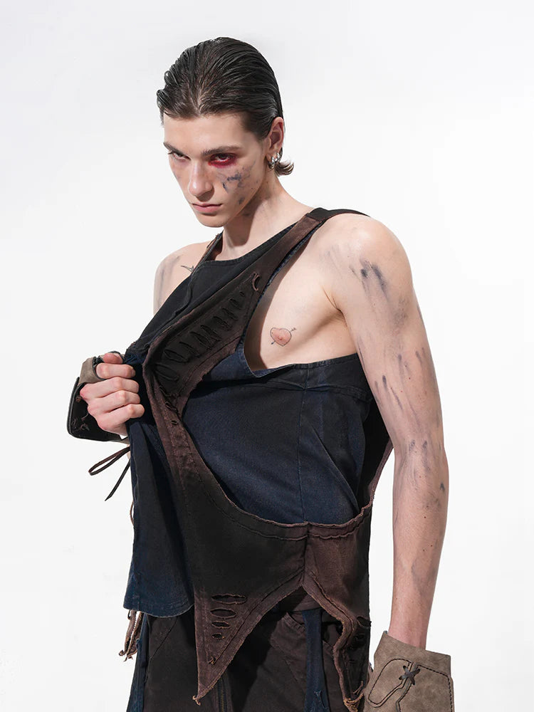 Vintage Patchwork Niche Pullover Sweater With Tank Top And Shorts