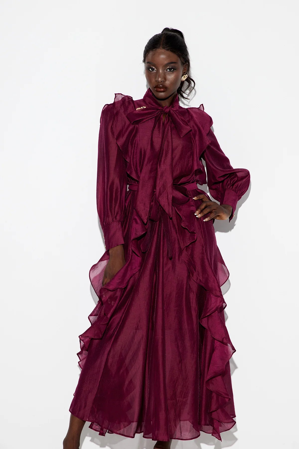 Ruffle Lace-Up Slim Waist Maxi Dress