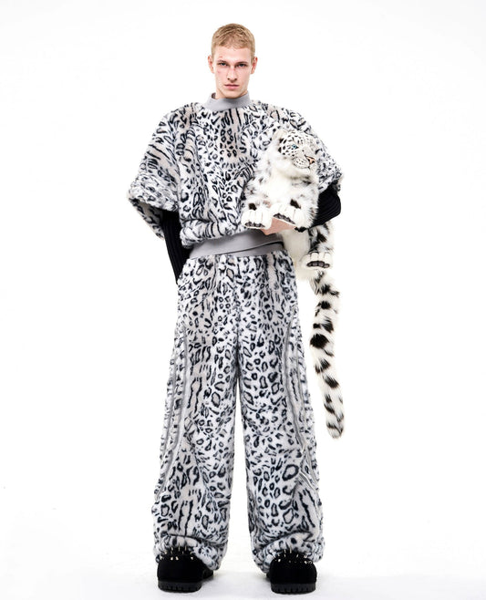 Leopard Print Fleece Fur Winter Sweatshirt And Pant