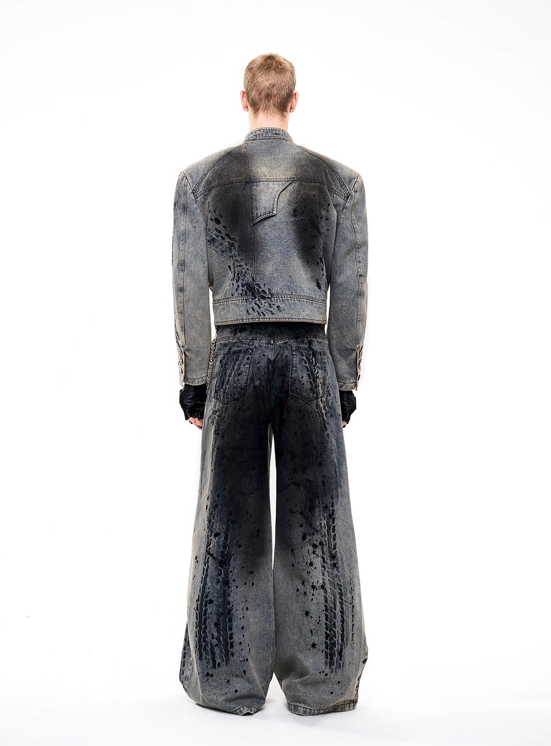 Wornout Tire Print Denim Jacket And Pant