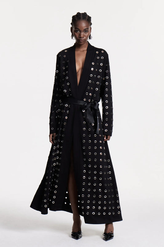 Hollow Metal Rings Lace-Up Trench Coat