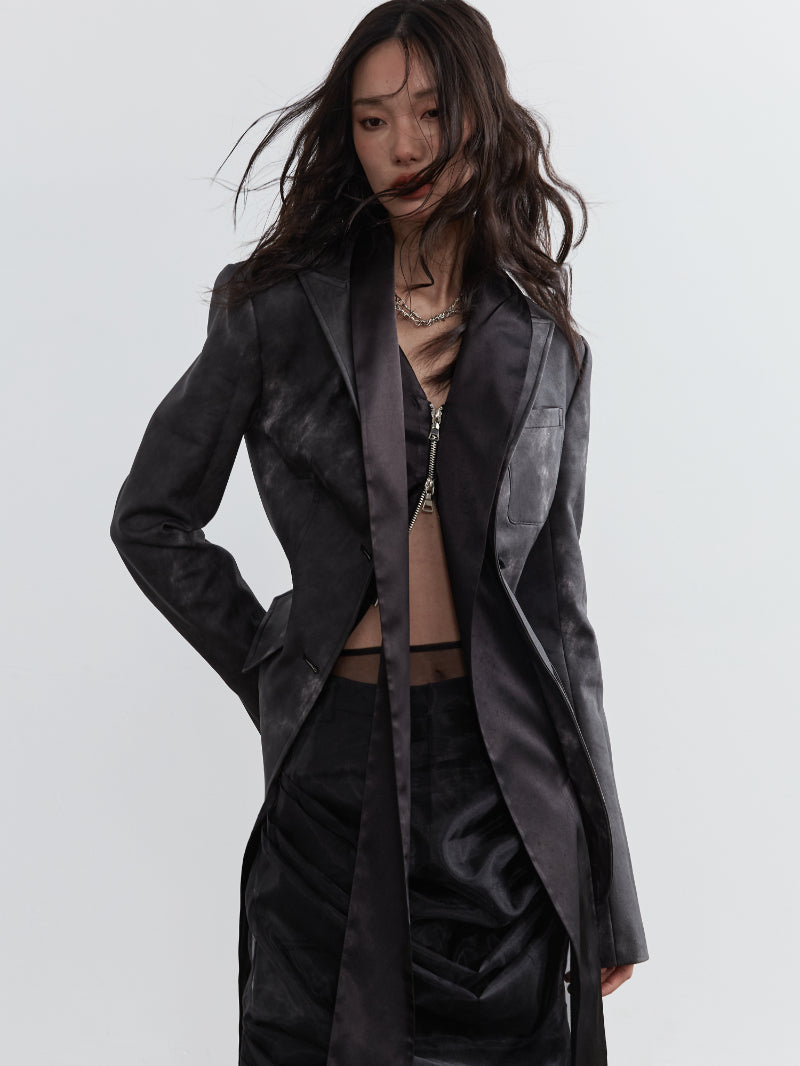 Irregular Leather Long Slit Blazer