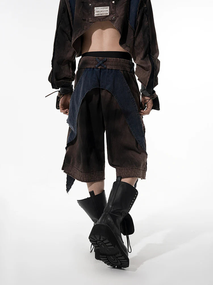 Vintage Patchwork Niche Pullover Sweater With Tank Top And Shorts