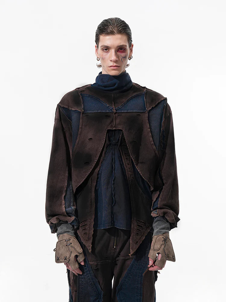 Vintage Patchwork Niche Pullover Sweater With Tank Top And Shorts