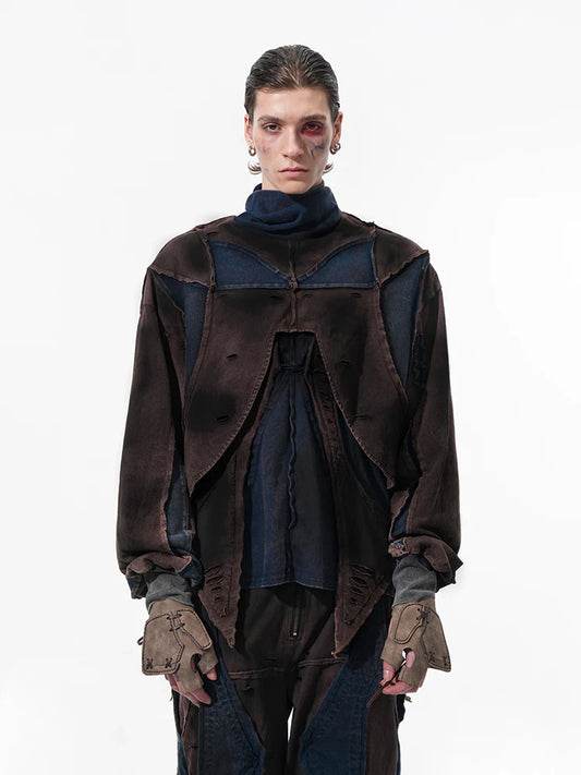 Vintage Patchwork Niche Pullover Sweater With Tank Top And Shorts