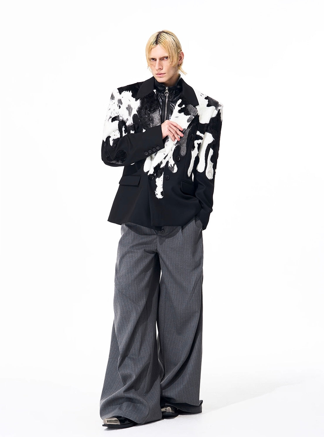 Cow Pattern Fur Contrasted Blazer