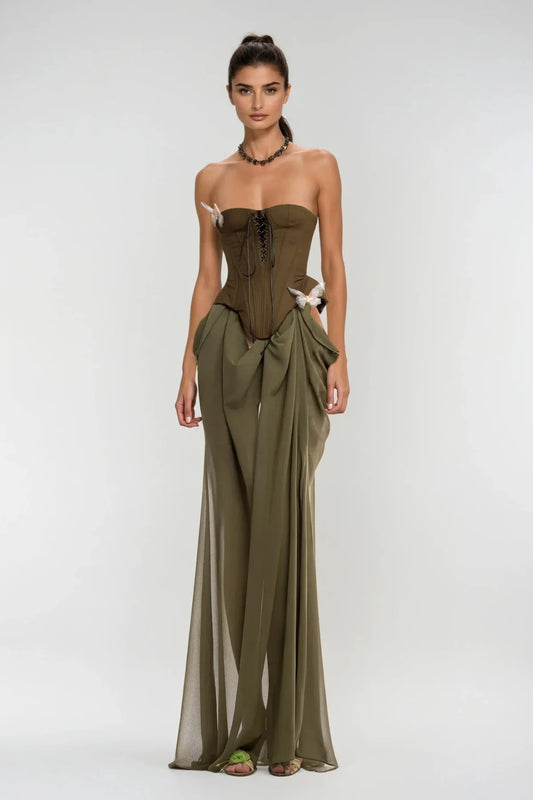 Strapless 3D Butterfly Corset Maxi Dress