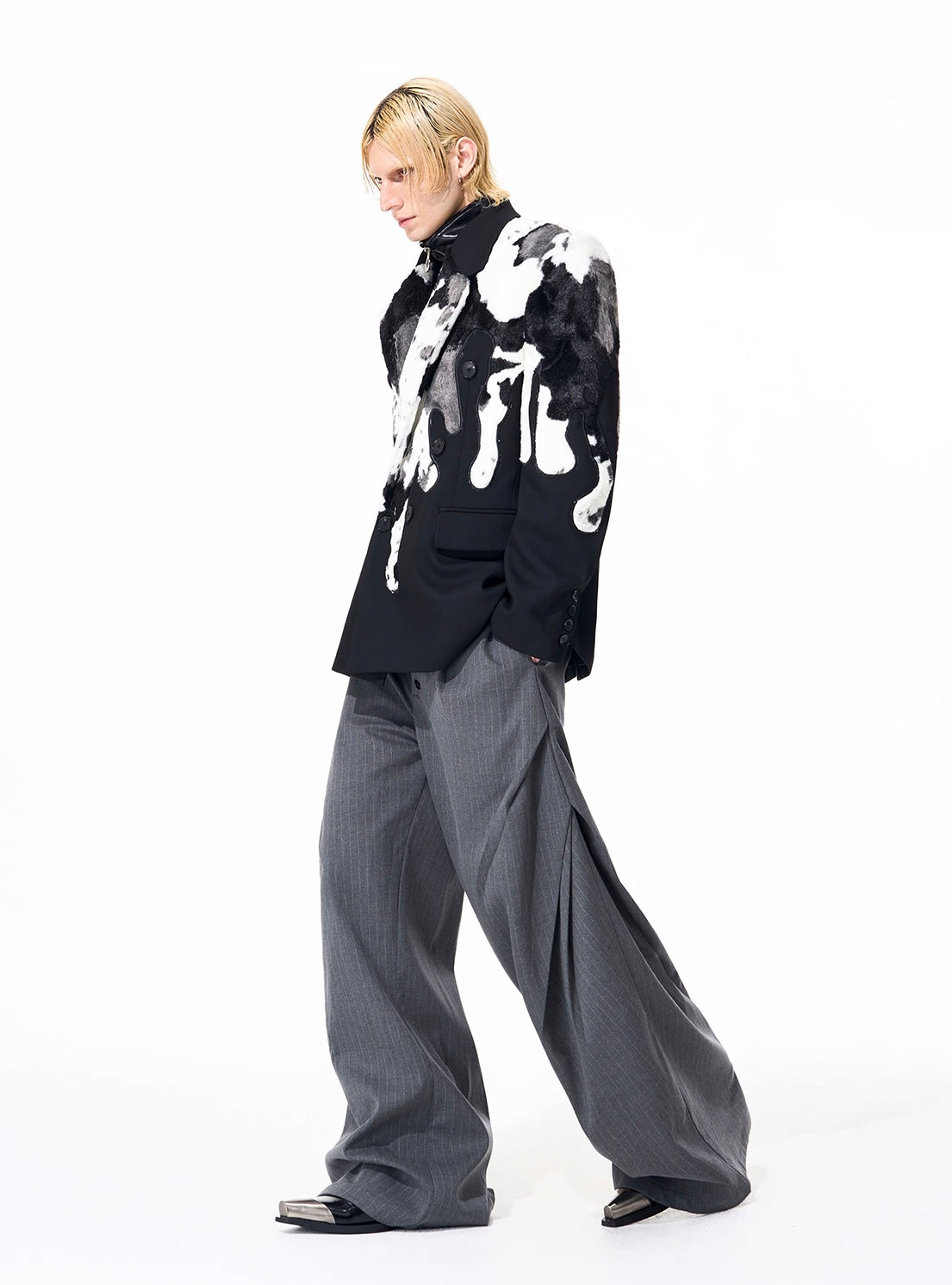 Cow Pattern Fur Contrasted Blazer